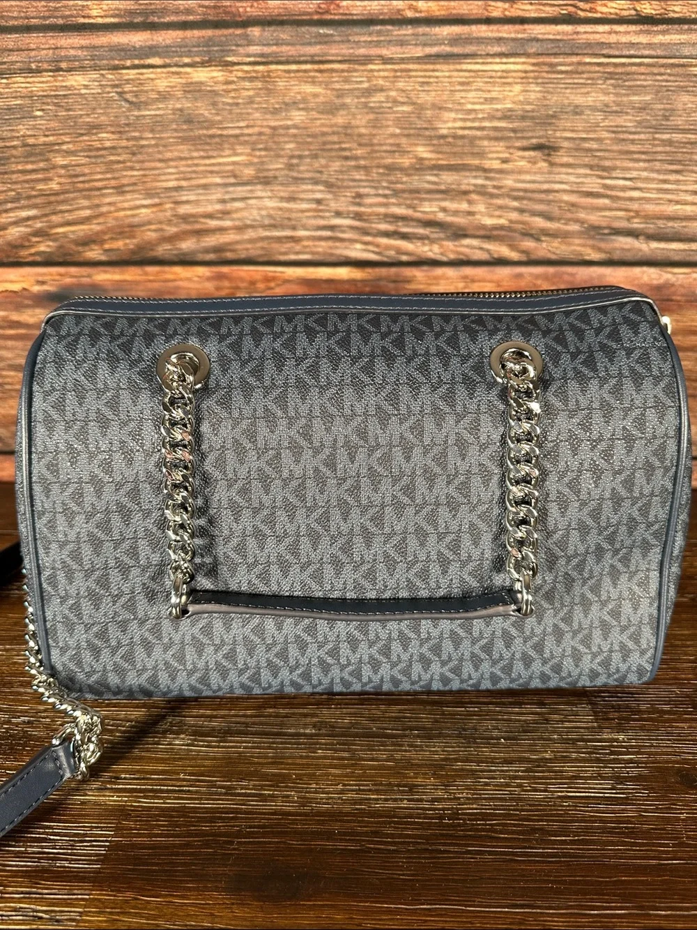 Michael Kors Navy and Cream Signature Stripe Crossbody